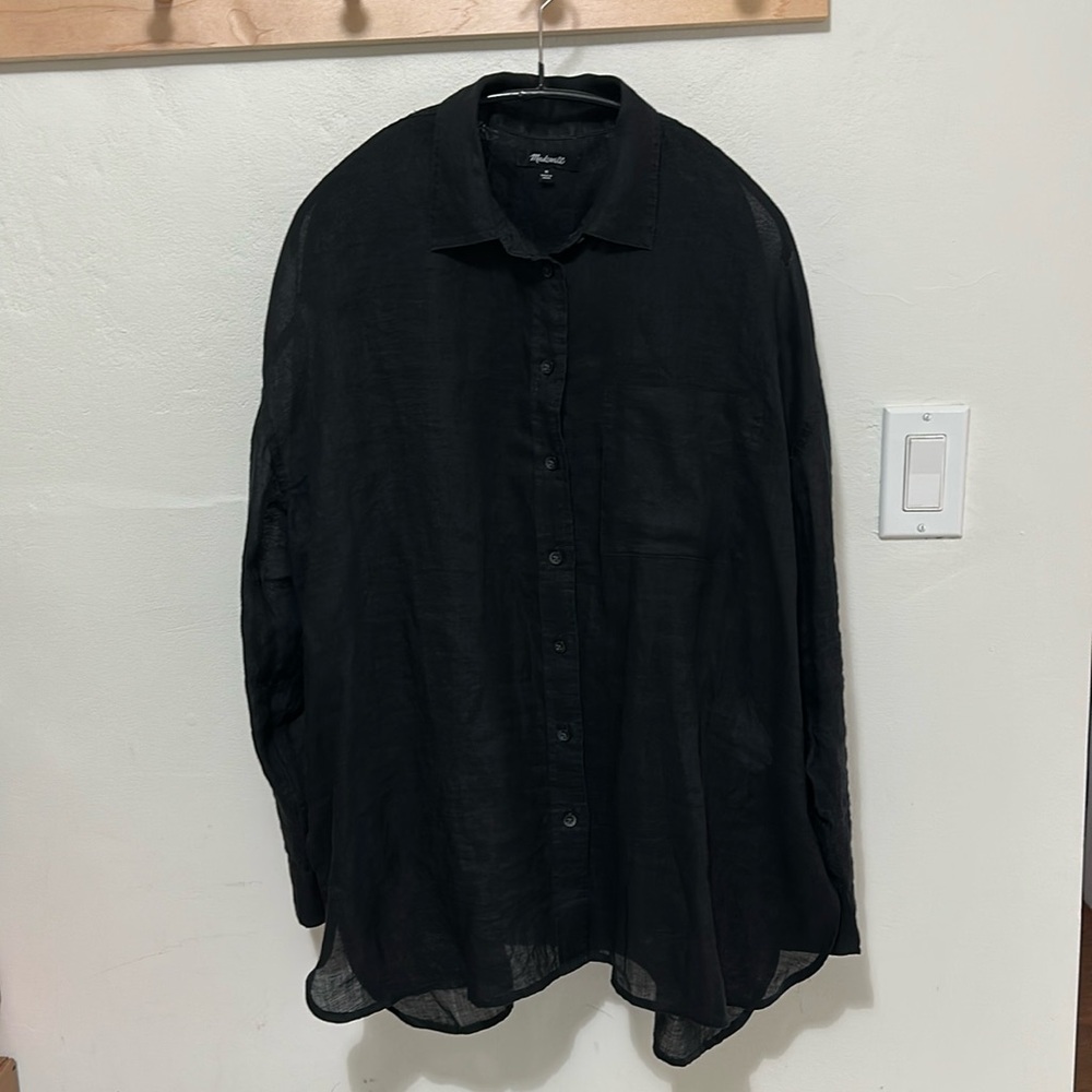 Madewell Oversized Shirt in Ramie - Black - Size M